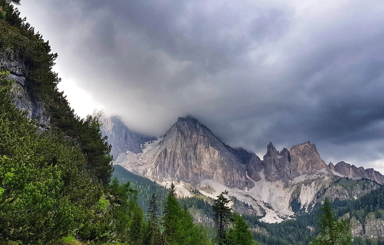 Photo wallpaper the sky, trees, mountains, clouds, nature, rocks, Italy, Italy