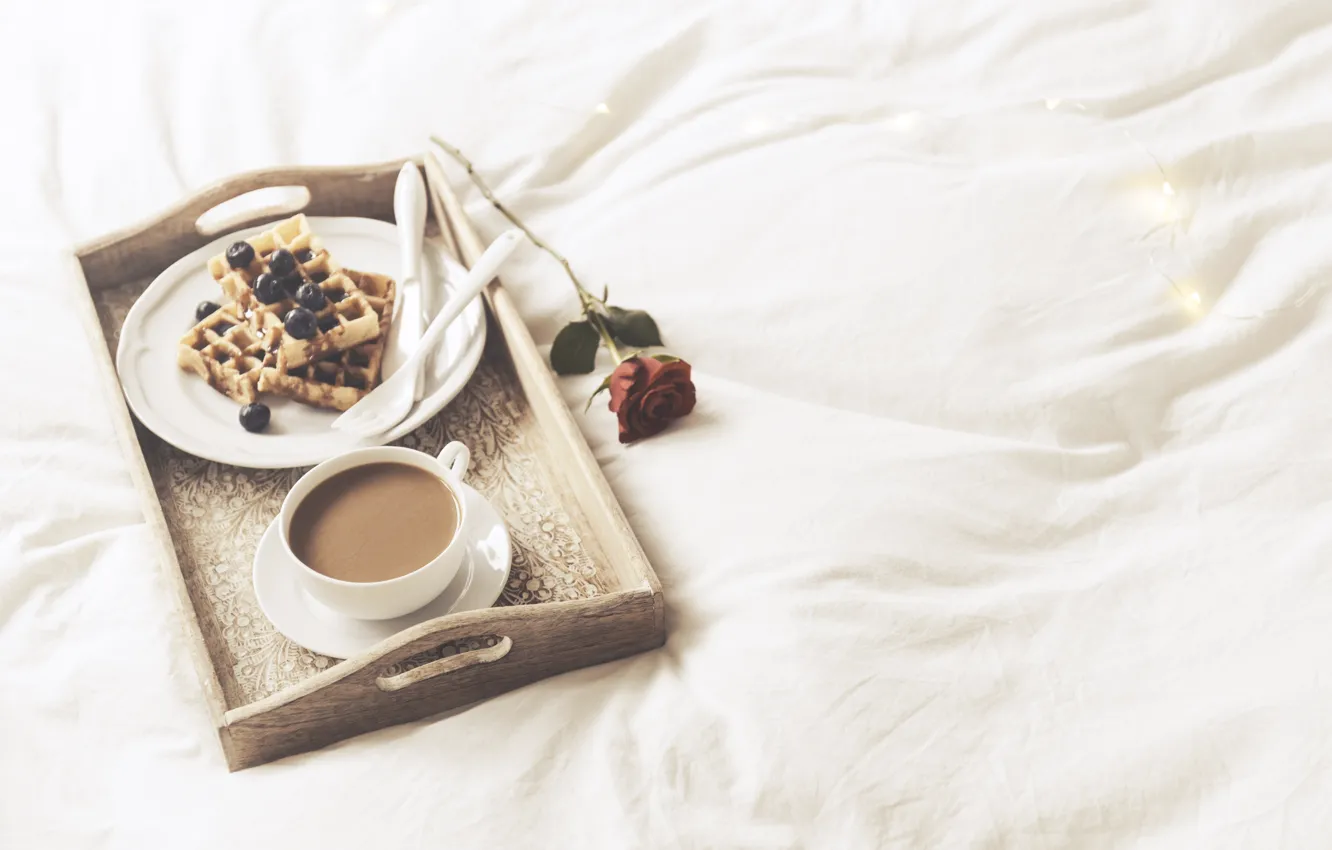 Photo wallpaper coffee, Breakfast, morning, waffles