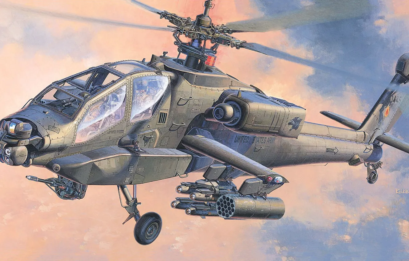 Photo wallpaper USA, US Army, koike shigeo, attack helicopter, AH-64A Apache