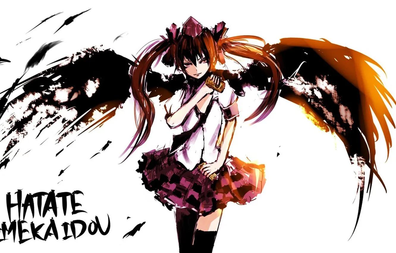 Photo wallpaper magic, wings, stockings, tie, white background, blouse, Touhou Project, Project East