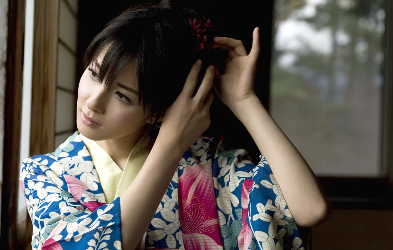 Photo wallpaper girl, morning, kimono, Asian, hairstyle, tradition