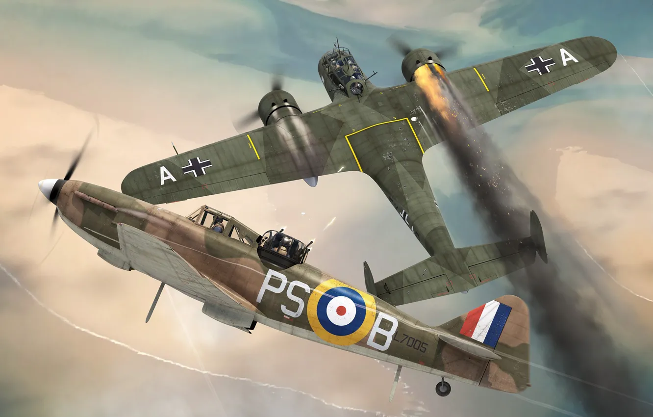 Photo wallpaper RAF, Luftwaffe, Bolton Paul Defiant Mk.I, Medium bomber, Dornier Do 17