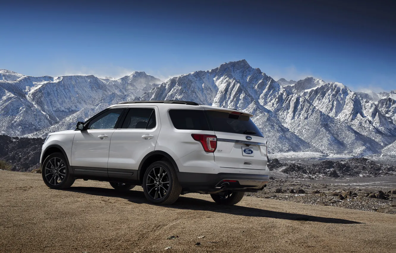 Photo wallpaper road, white, snow, mountains, tops, Ford, Sport, SUV