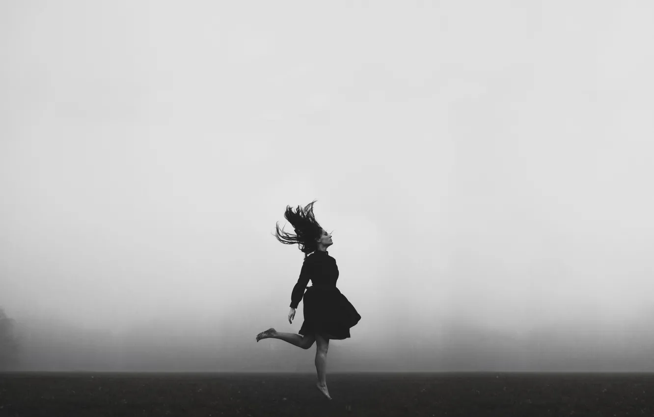 Photo wallpaper girl, misty, dress, hair, foggy