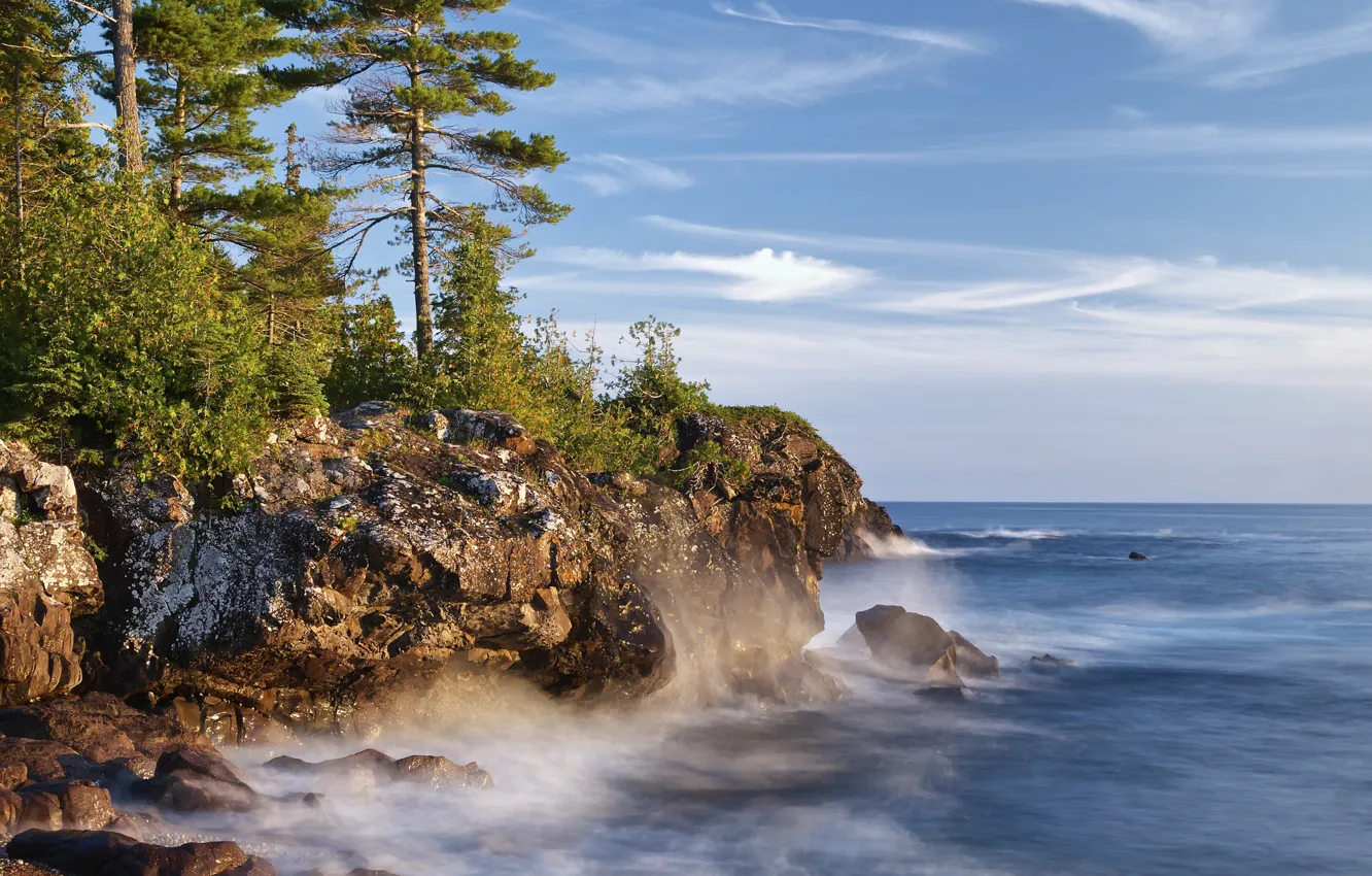 Photo wallpaper lake, rocks, coast, Canada, Ontario, pine, Canada, Ontario