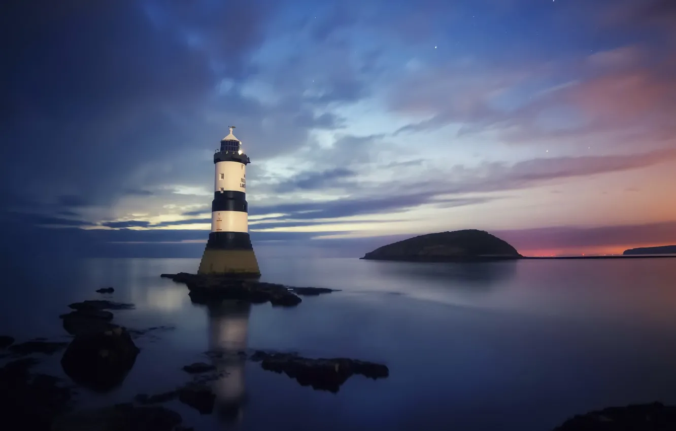 Photo wallpaper sea, night, lighthouse