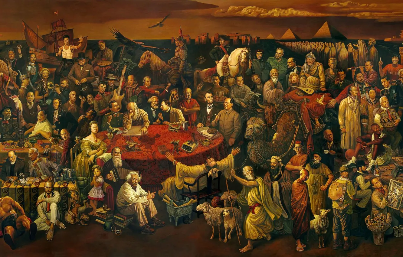 Photo wallpaper Discussing the divine Comedy with Dante, 100 celebrities, large canvas