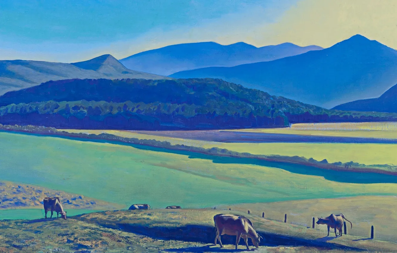 Photo wallpaper landscape, mountains, picture, valley, Rockwell Kent, Rockwell Kent, The views of Asgard