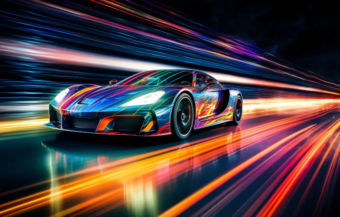 Photo wallpaper lights, lights, color, speed, sports car