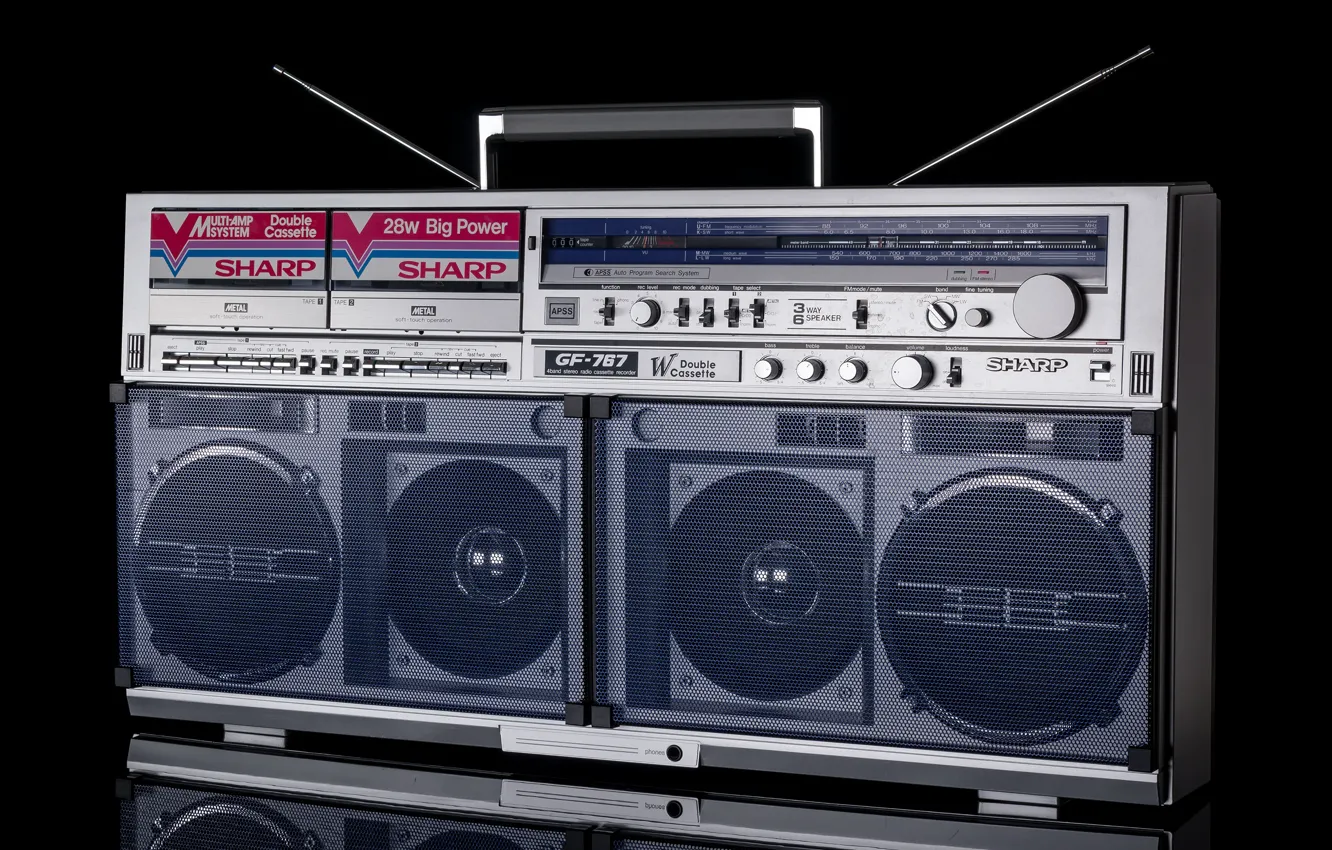 Photo wallpaper design, retro, boombox, Sharp, Stereo, GF-767H