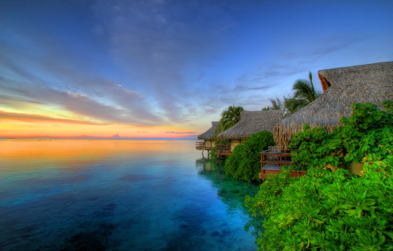Photo wallpaper Sunset, The island of Moorea, Tahiti