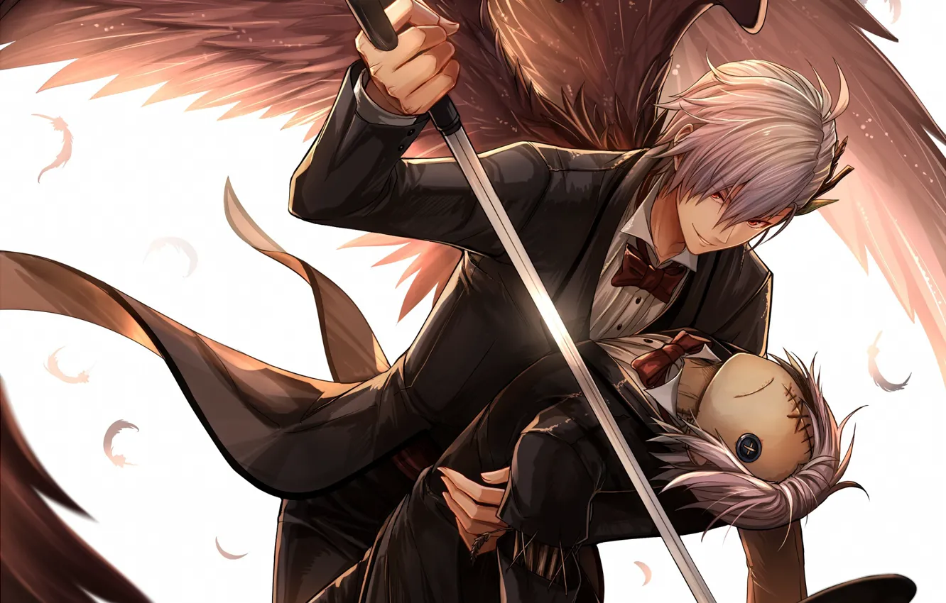 Photo wallpaper look, angel, sword, doll, anime, art, guy, Scarecrow