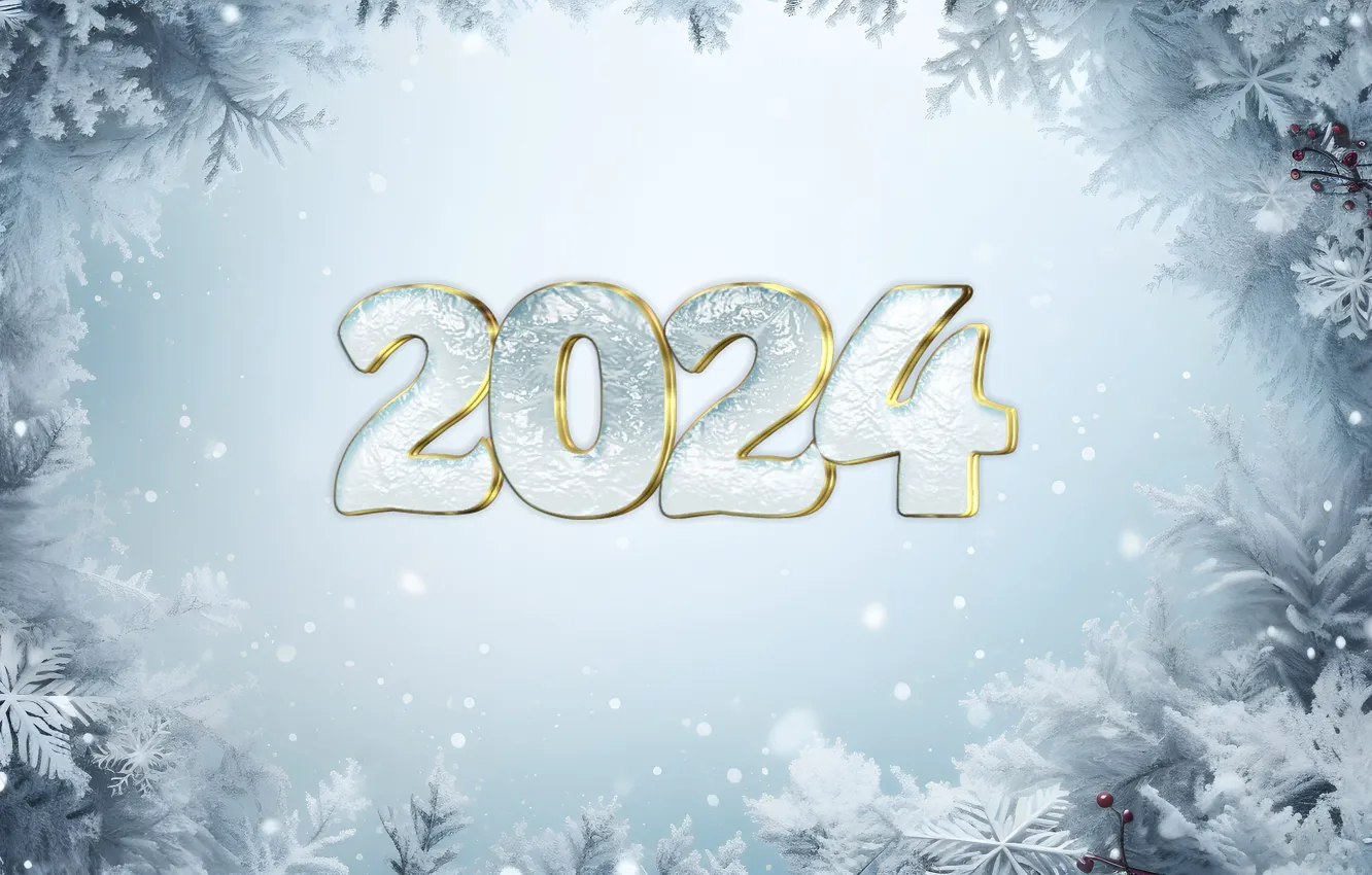 Photo wallpaper ice, winter, frost, snow, snowflakes, branches, sprig, new year