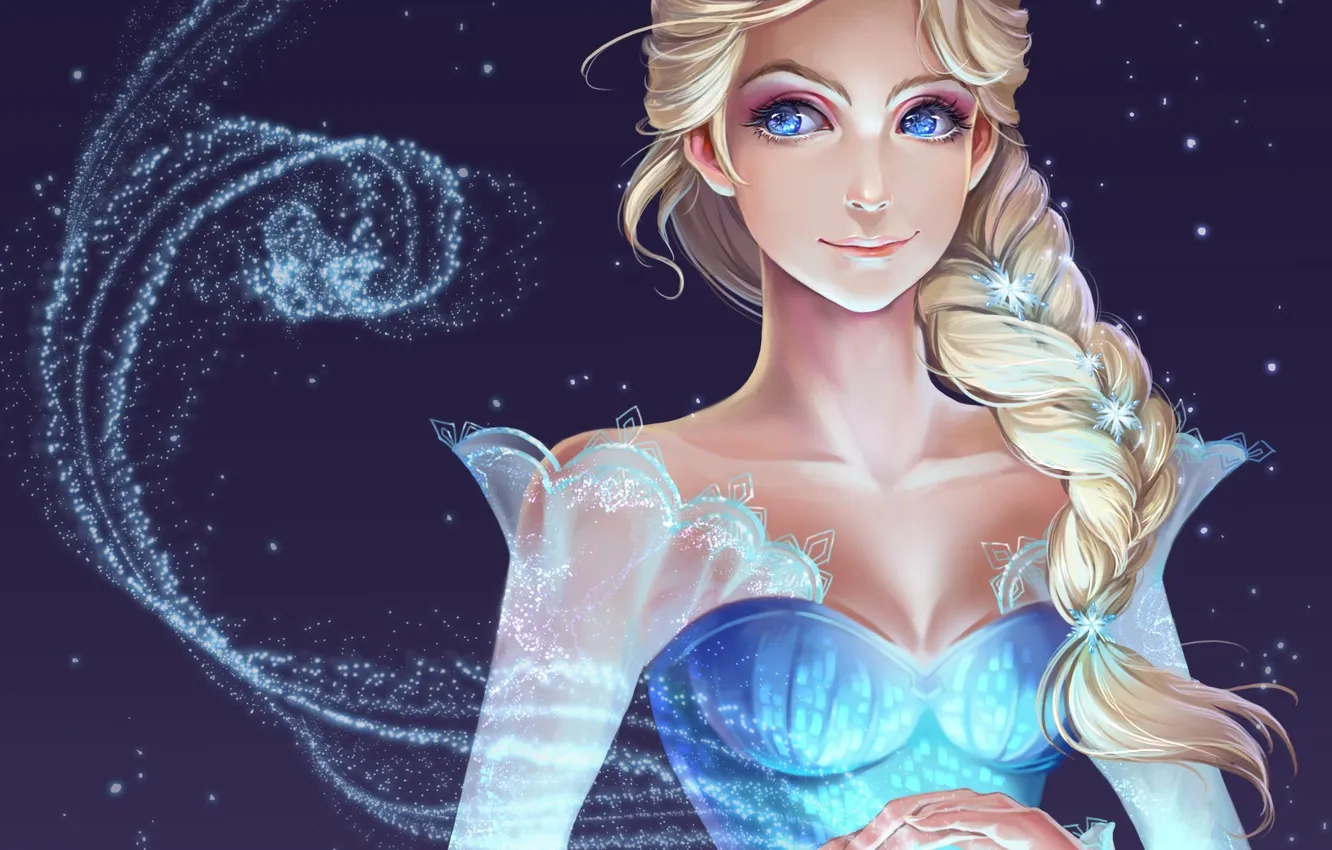 Photo wallpaper cold, girl, snowflakes, background, art, braid, Frozen, Disney