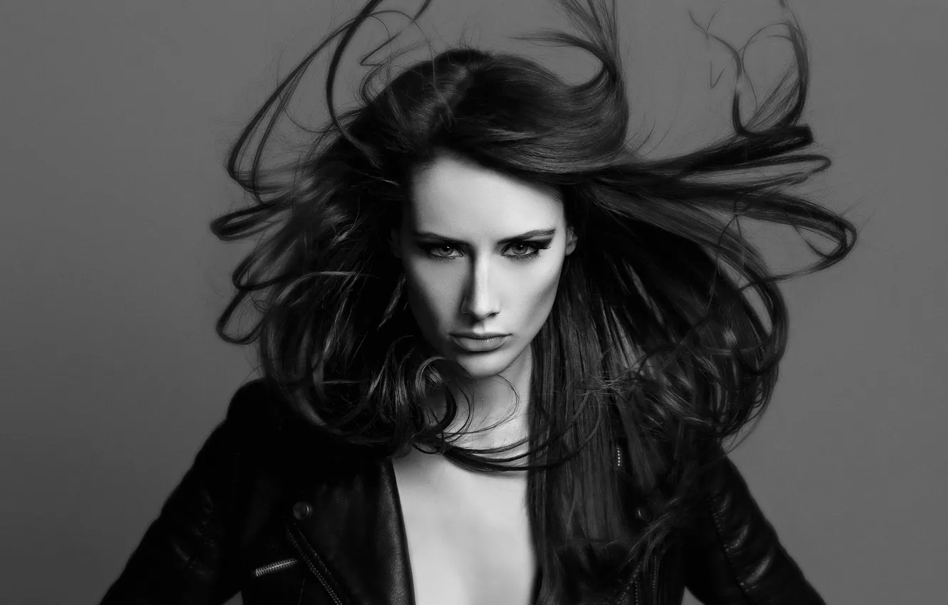 Photo wallpaper eyes, look, girl, face, background, the wind, hair, lips