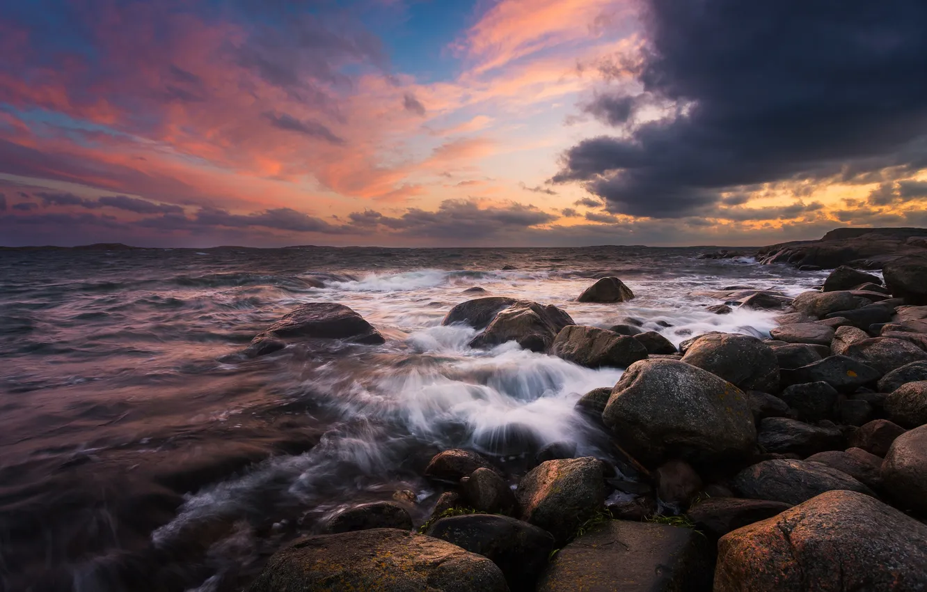 Photo wallpaper sea, stones, shore