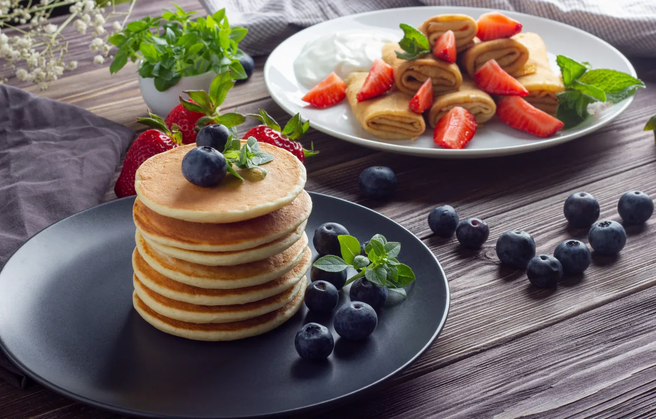 Photo wallpaper berries, blueberries, strawberry, pancakes, @angelina_p