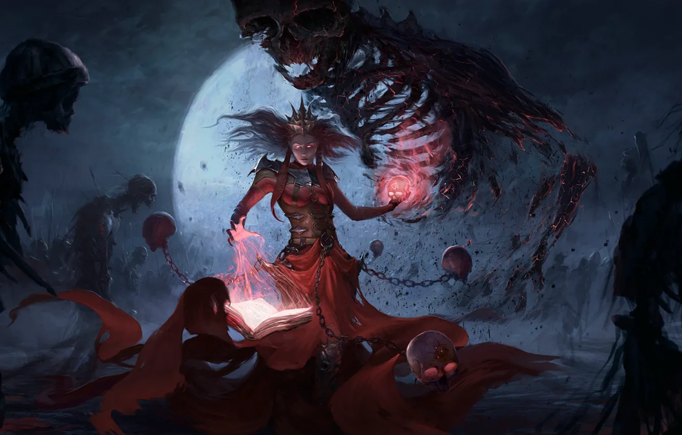 Photo wallpaper girl, skull, undead