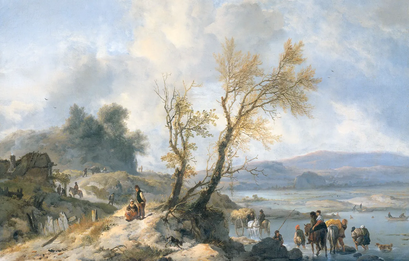 Photo wallpaper oil, picture, canvas, Philips Bowerman, Landscape with Dirt Road Along the River