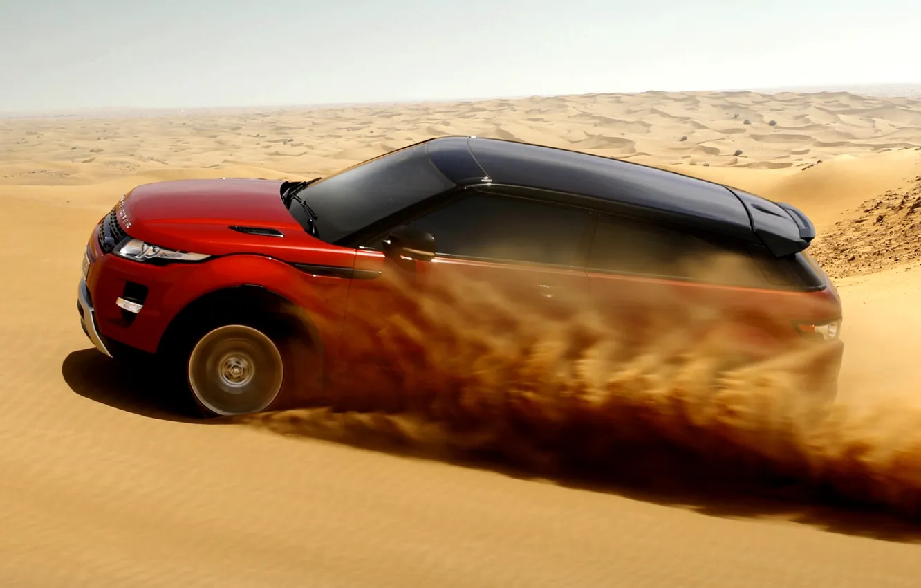 Photo wallpaper sand, the sky, red, desert, coupe, Land Rover, Range Rover, Coupe