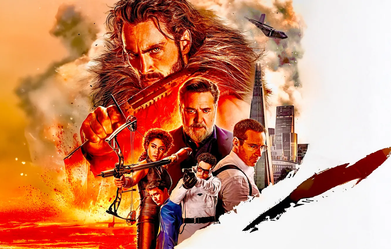 Photo wallpaper poster, Marvel, comic, Russell Crowe, Russell Crowe, Aaron Taylor-Johnson, Aaron Taylor-Johnson, Kraven the Hunter