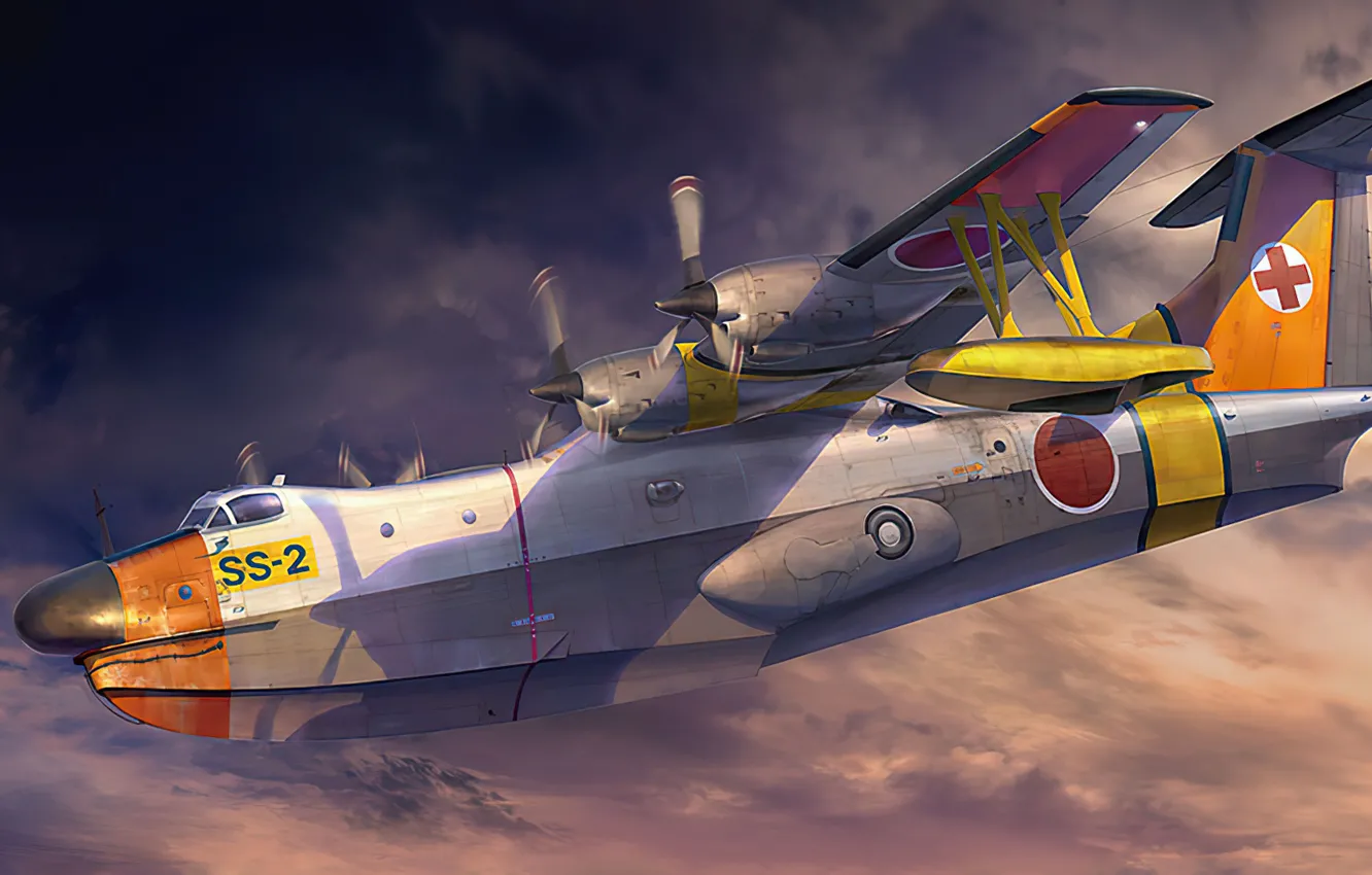 Photo wallpaper art, airplane, aviation, Shinmewia, rescue sea plane, ss-2