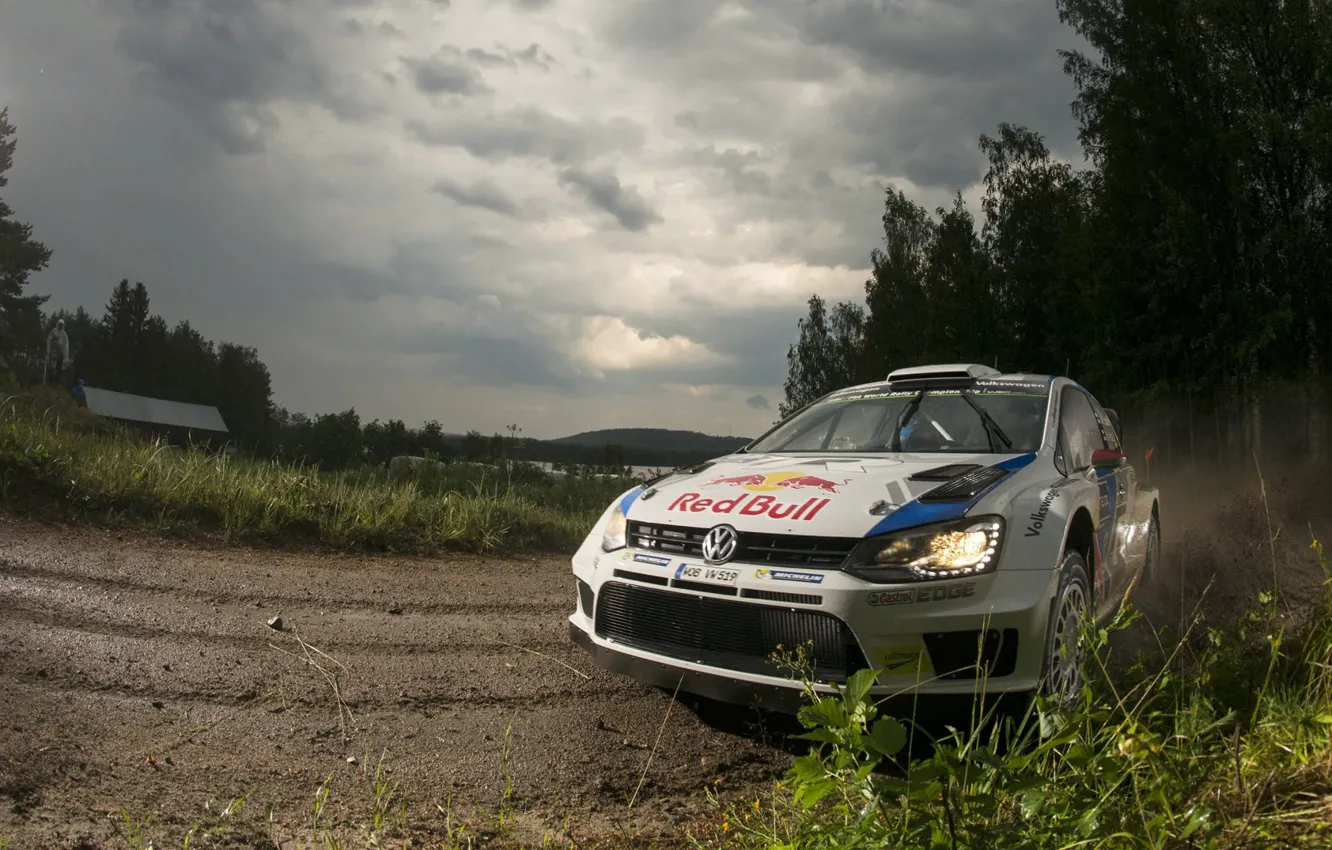 Photo wallpaper Grass, Dust, Forest, Volkswagen, Clouds, WRC, PhotoShop, Rally