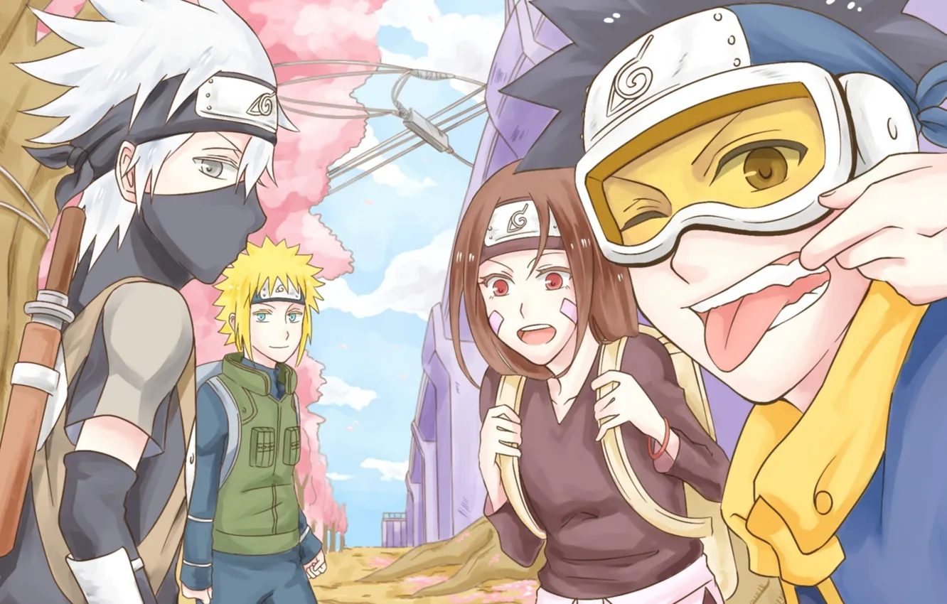 Photo wallpaper language, girl, mask, art, guys, naruto, namikaze minato, wink