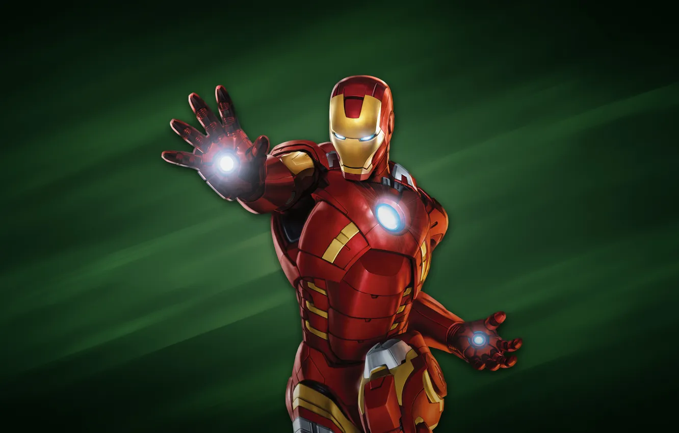 Photo wallpaper green background, iron man, Iron Man, red armor