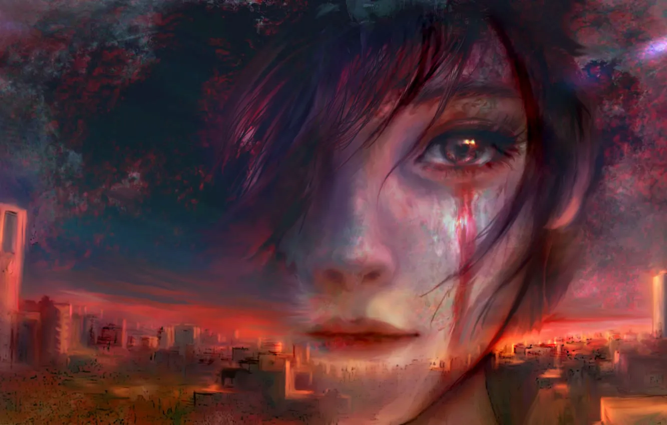 Photo wallpaper girl, the city, blood