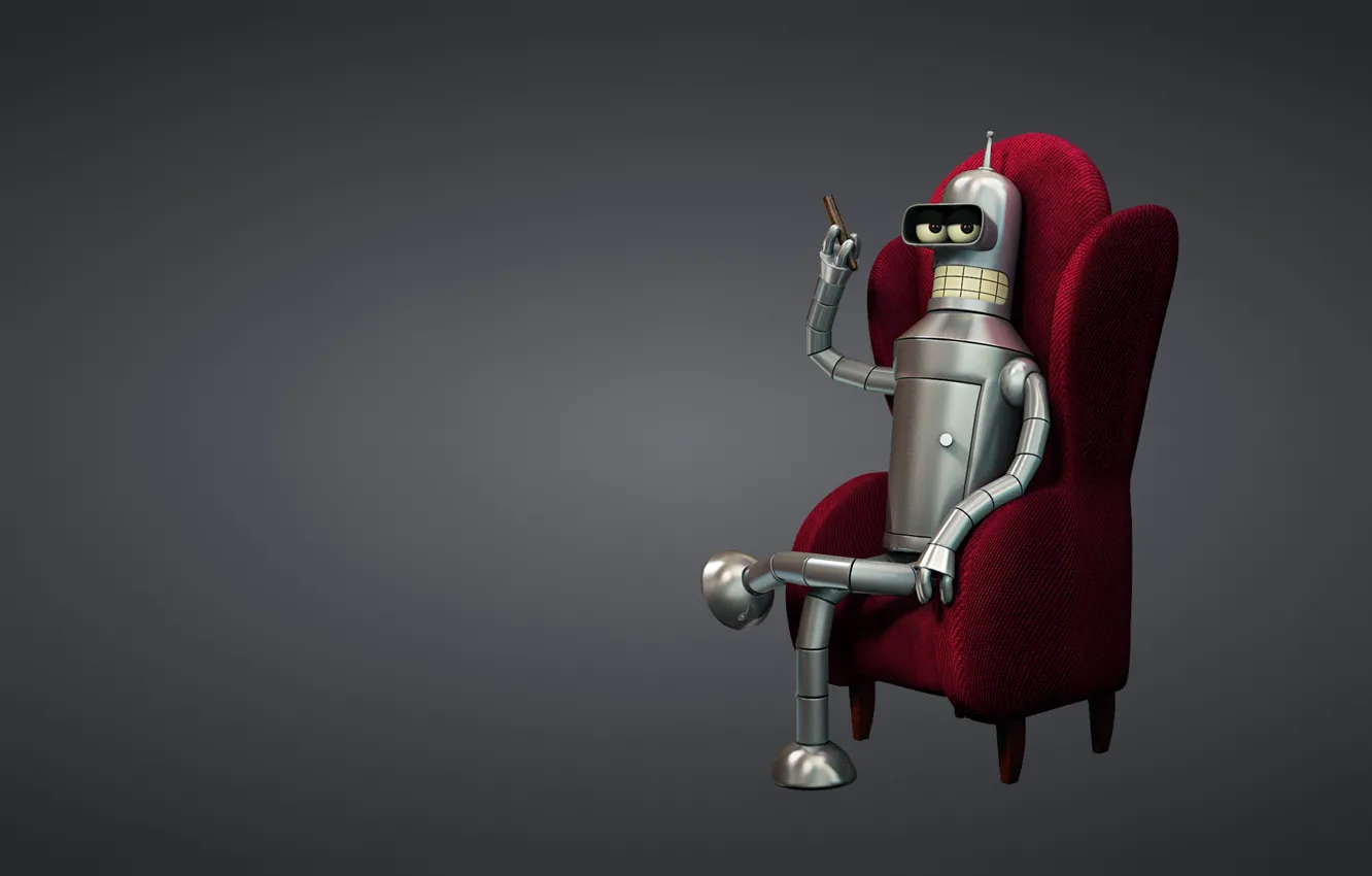 Photo wallpaper red, robot, chair, cigar, Futurama, Futurama, Bender Bending Rodriguez, A Bender Bender Rodriguez