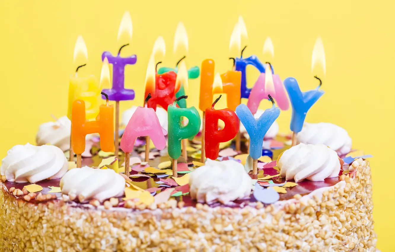 Photo wallpaper birthday, candles, colorful, cake, cake, Happy Birthday, celebration, candles