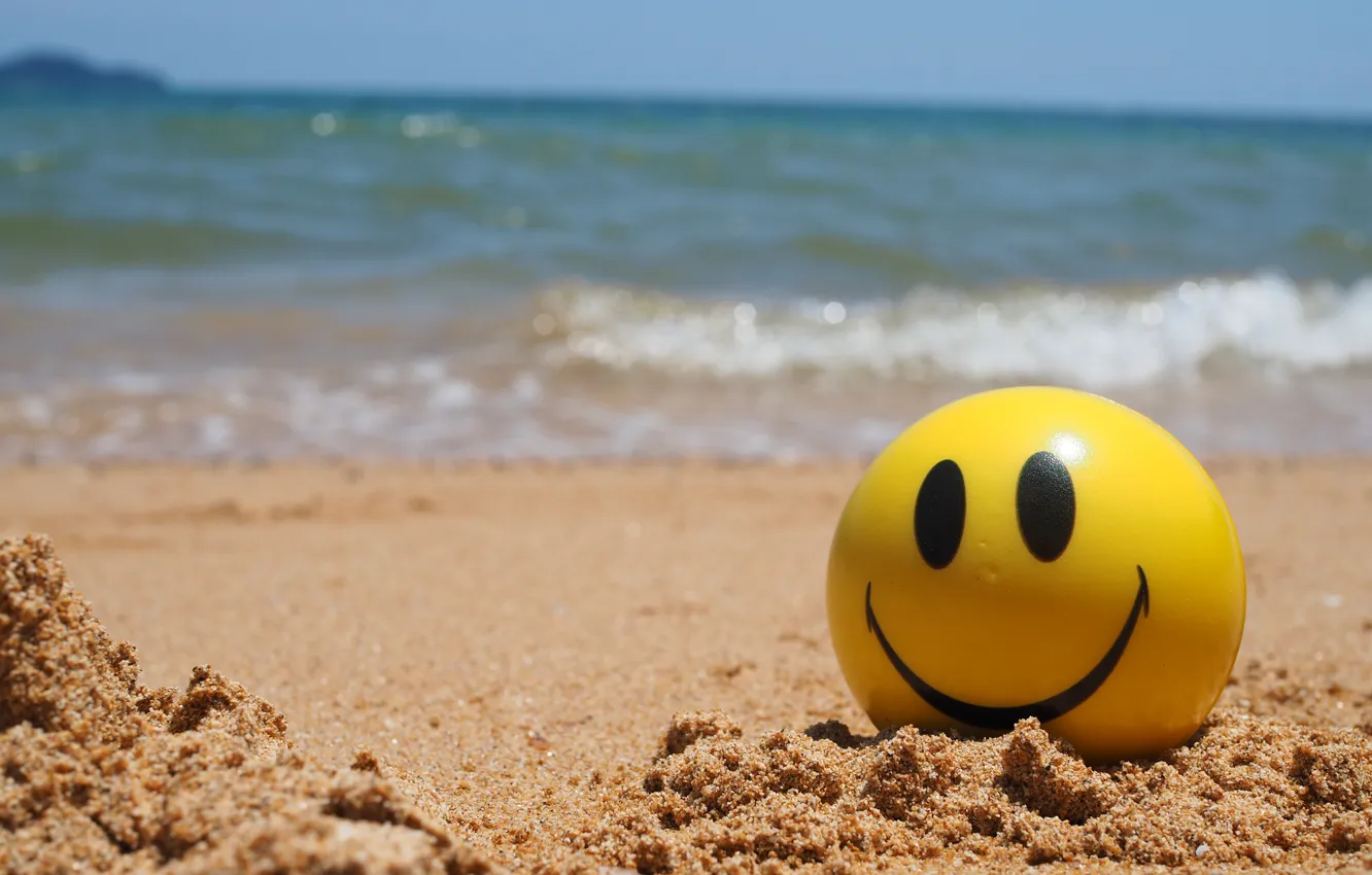 Photo wallpaper sand, sea, wave, beach, summer, yellow, the ball, smile