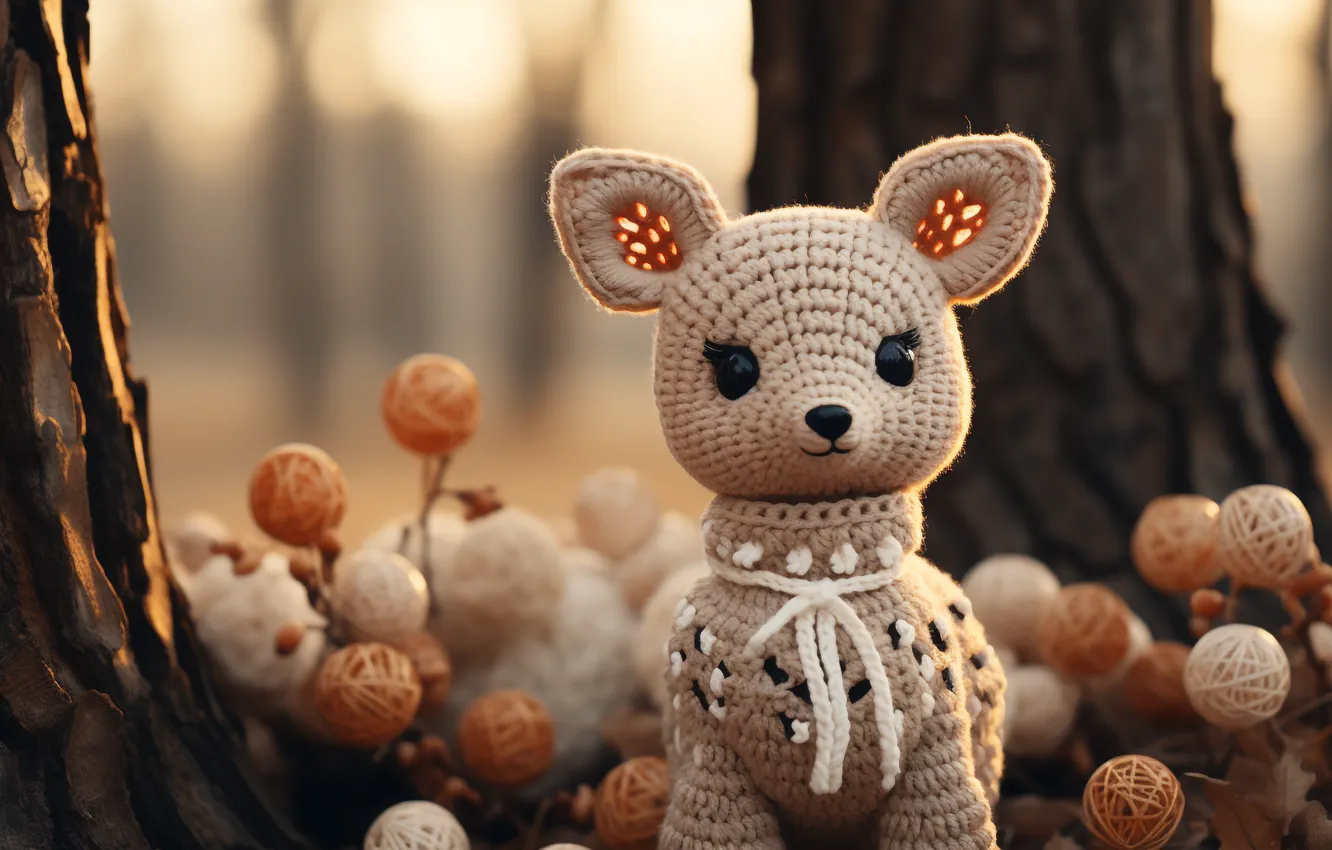 Photo wallpaper toy, new year, deer, Christmas, fawn, AI art, neural network