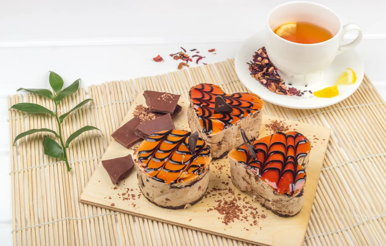 Photo wallpaper greens, tea, sweets, cake