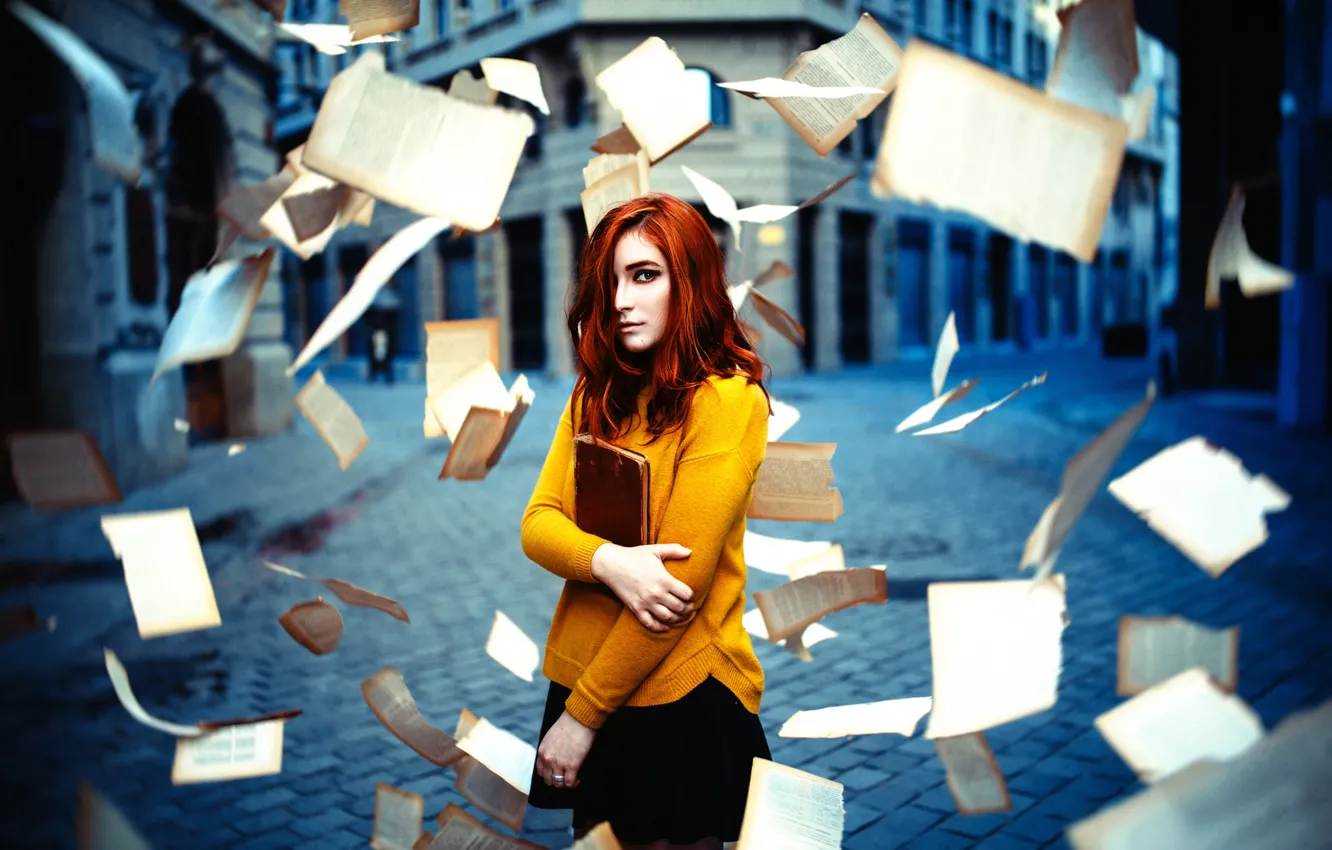 Photo wallpaper girl, book, page, Ronny Garcia