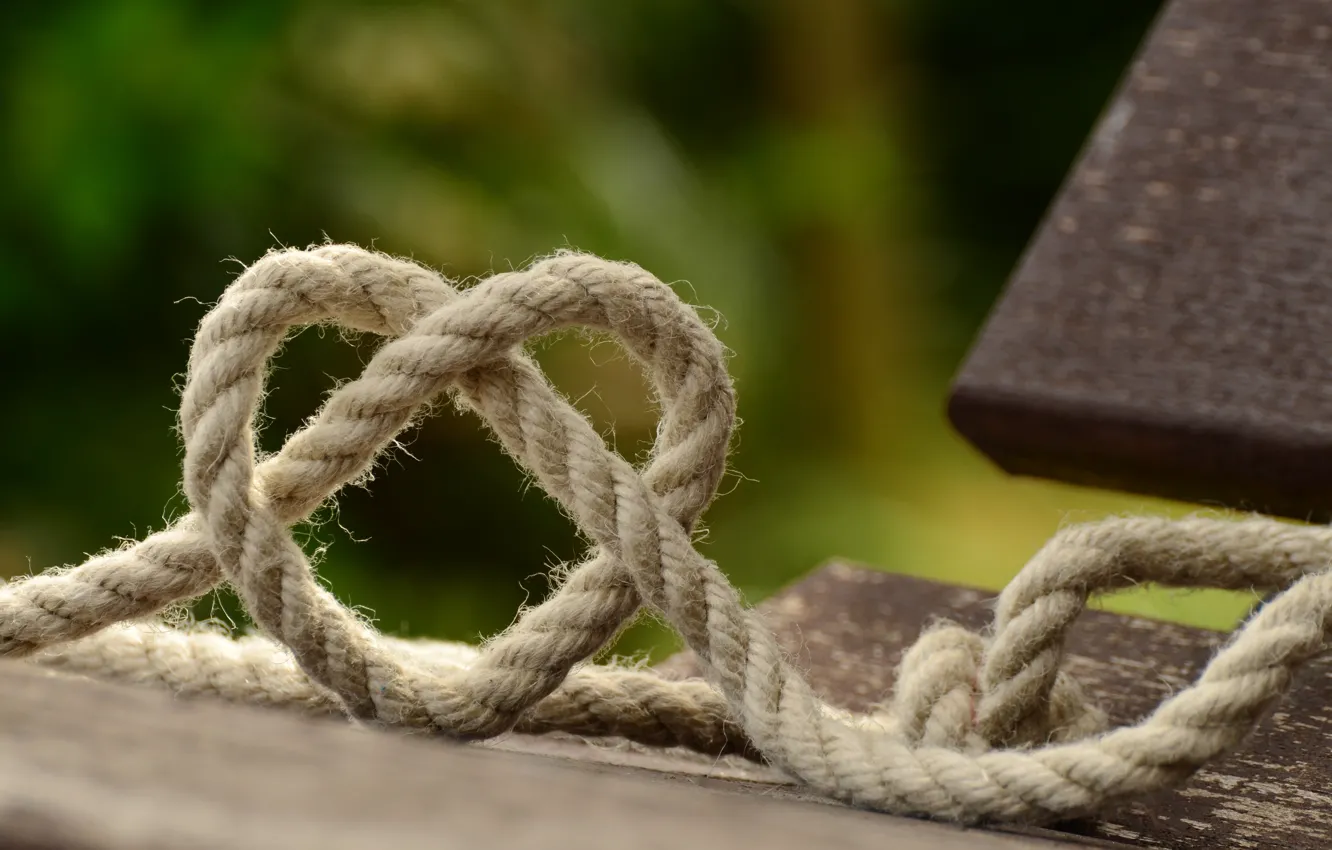 Photo wallpaper heart, rope, node, closeup
