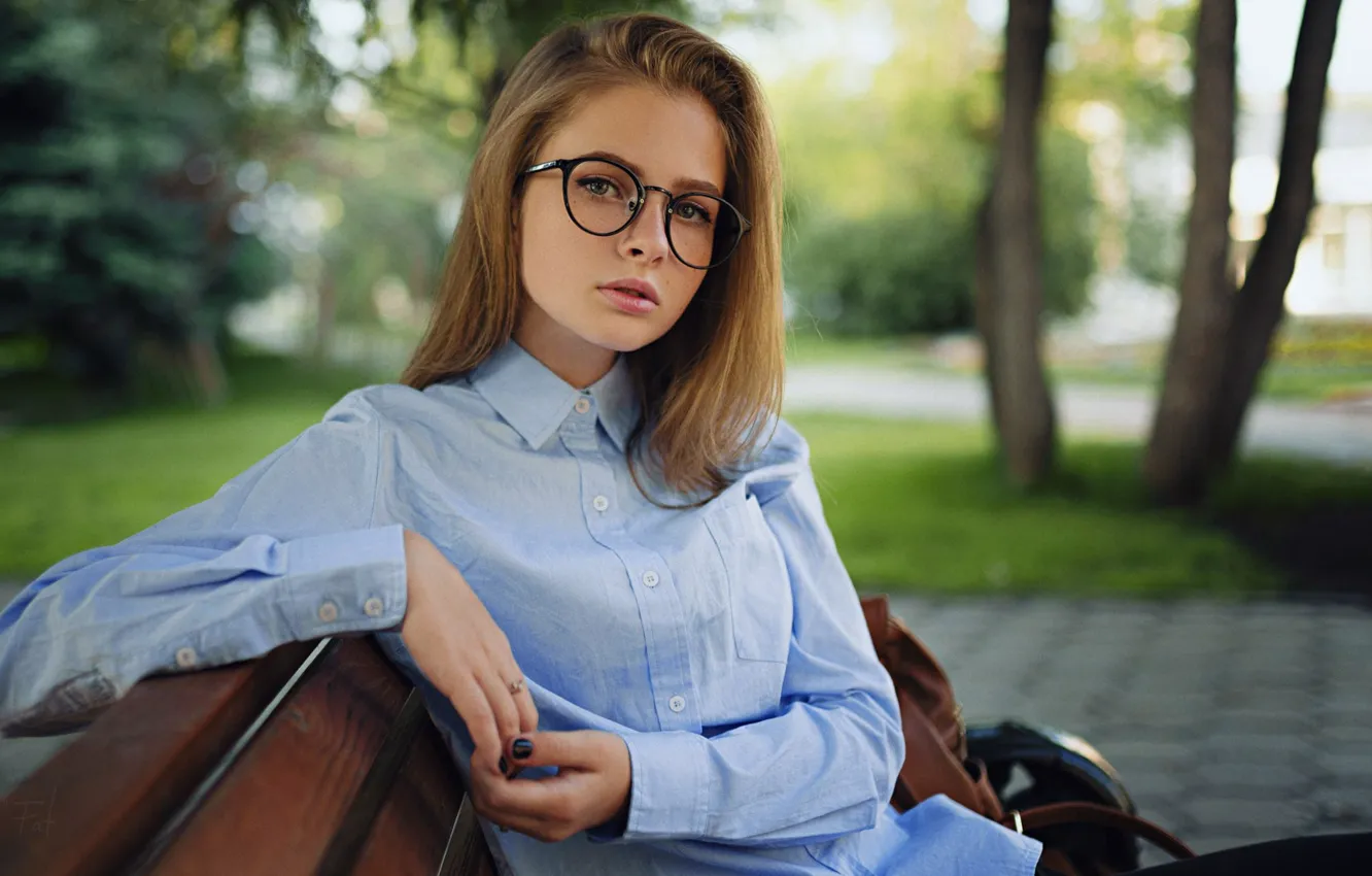 Photo wallpaper look, girl, face, pose, glasses, Sergey Fat, Sergey Zhirnov, Kseniya Koval