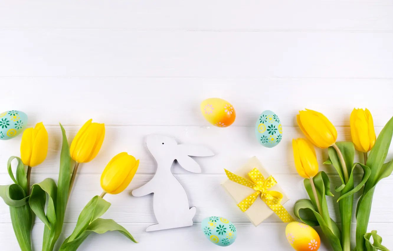 Photo wallpaper holiday, rabbit, Easter, tulips, serving, Irinka Vasilinka