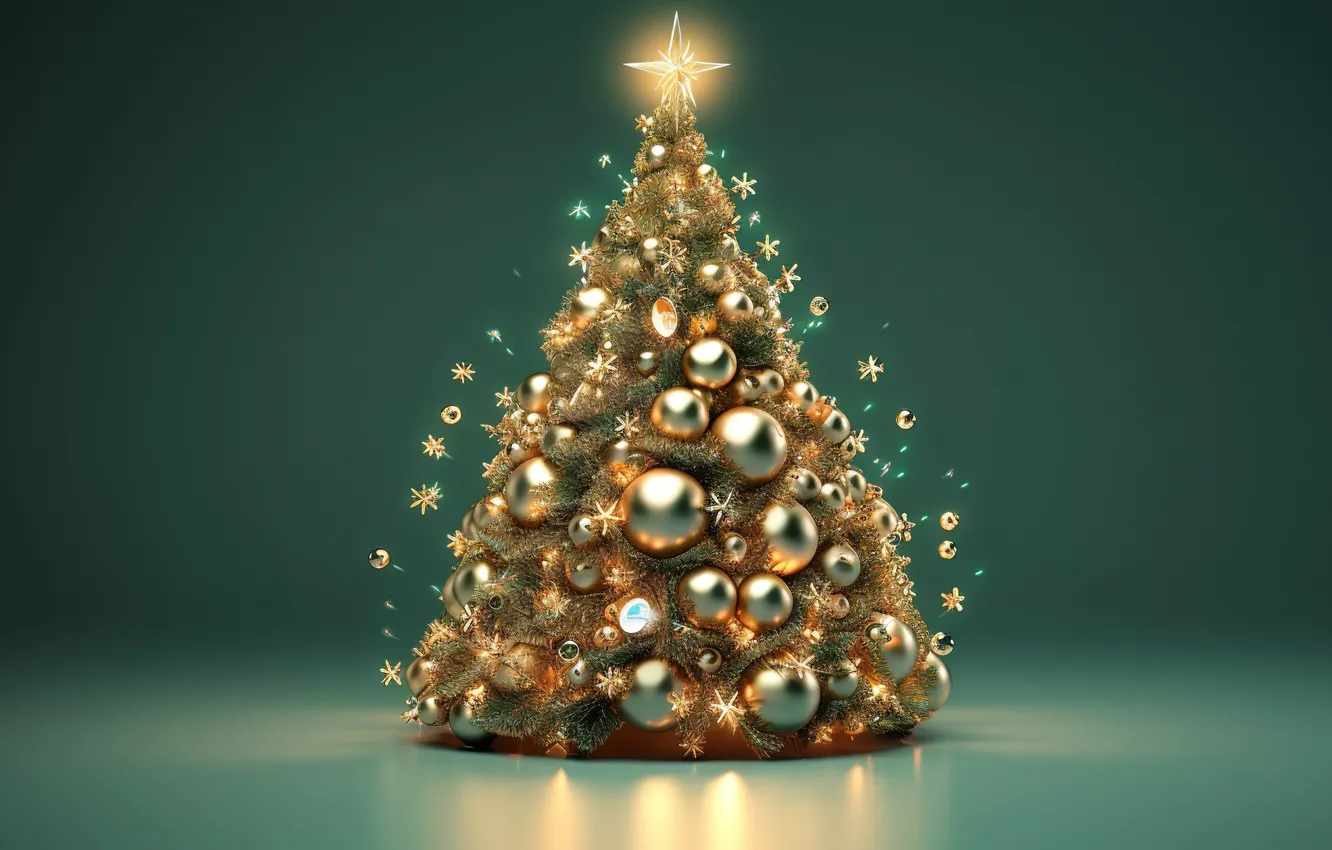 Photo wallpaper balls, tree, New Year, Christmas, golden, new year, happy, Christmas