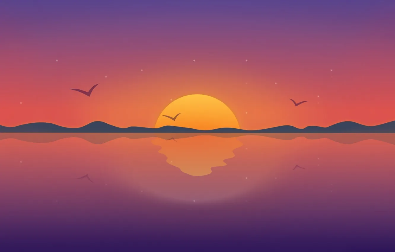 Photo wallpaper sunset, birds, vector, horizon