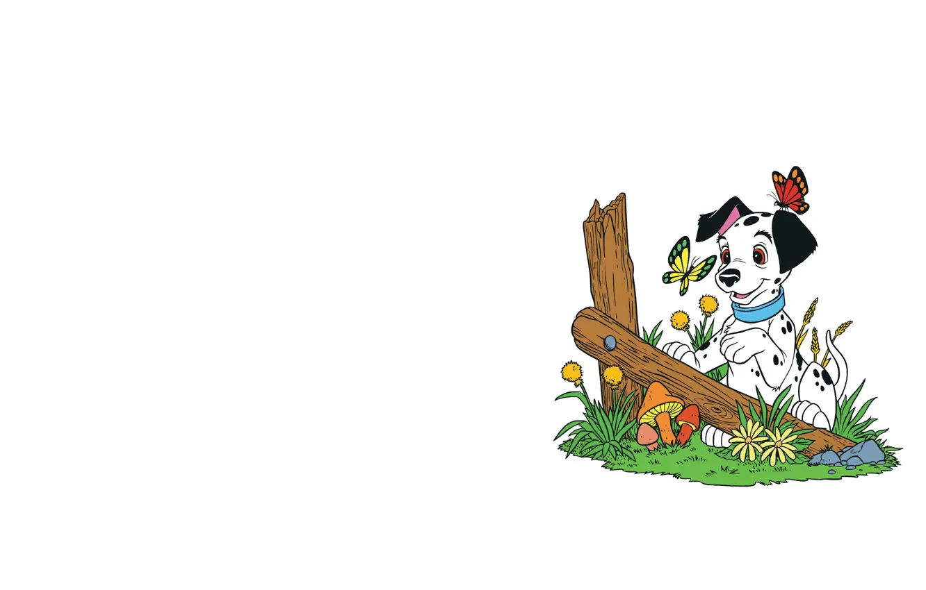 Photo wallpaper summer, mood, butterfly, art, Dalmatians, dog, clearing, children's