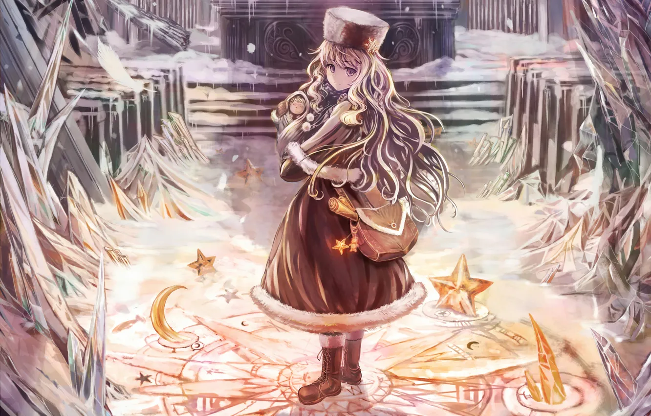 Photo wallpaper cold, ice, stars, snow, children, girl, baby