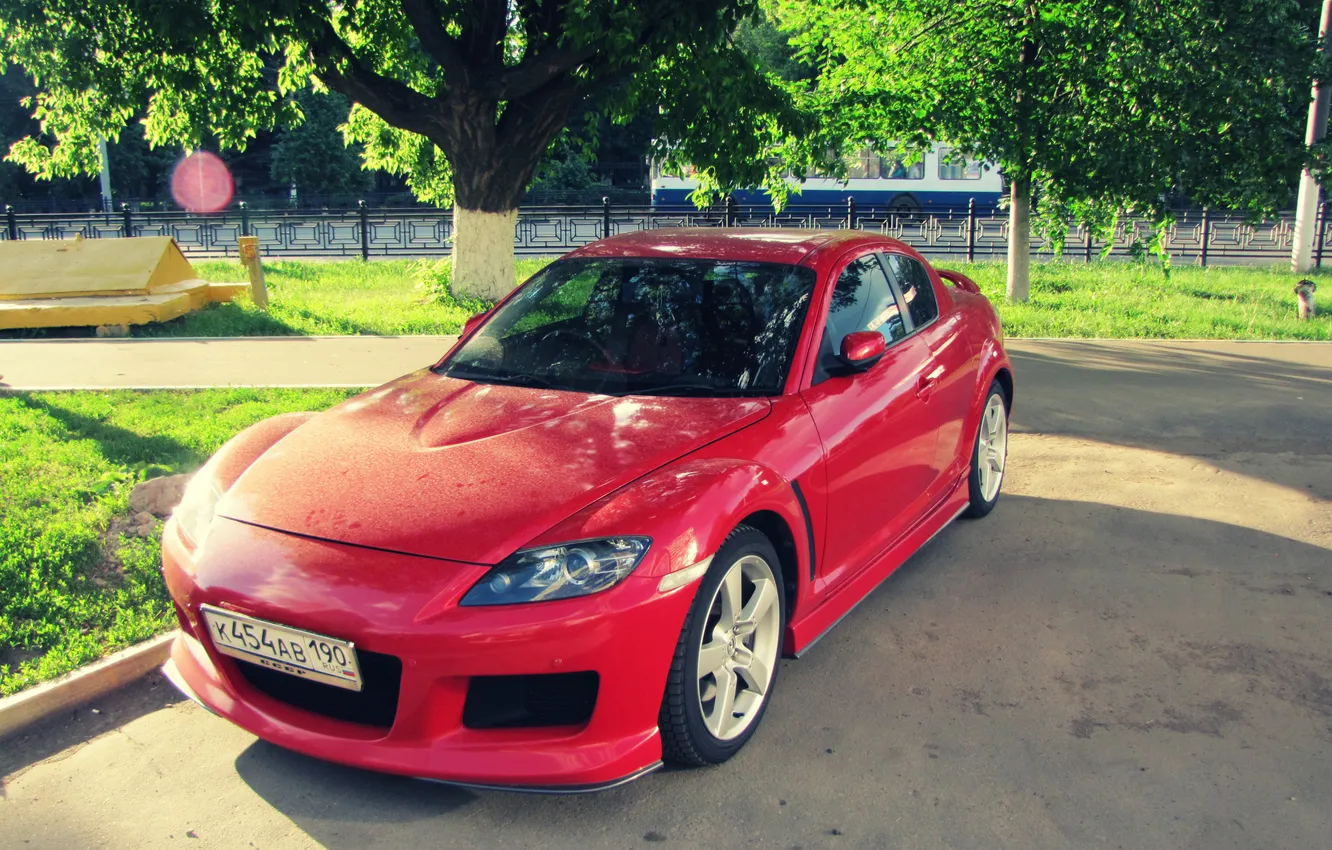 Photo wallpaper trees, Park, Mazda, RX-8
