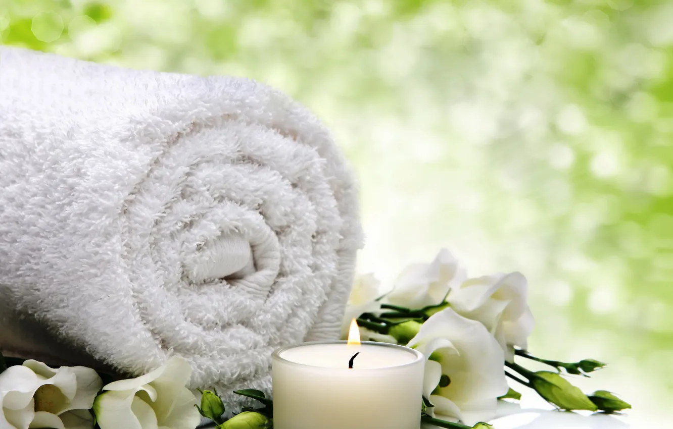 Photo wallpaper relax, flowers, bath, Spa, candle, spa, towel