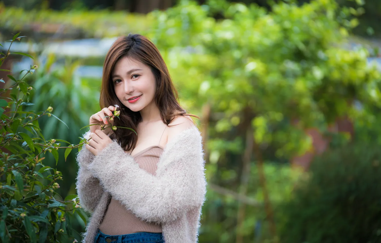 Photo wallpaper girl, Asian, cutie, bokeh