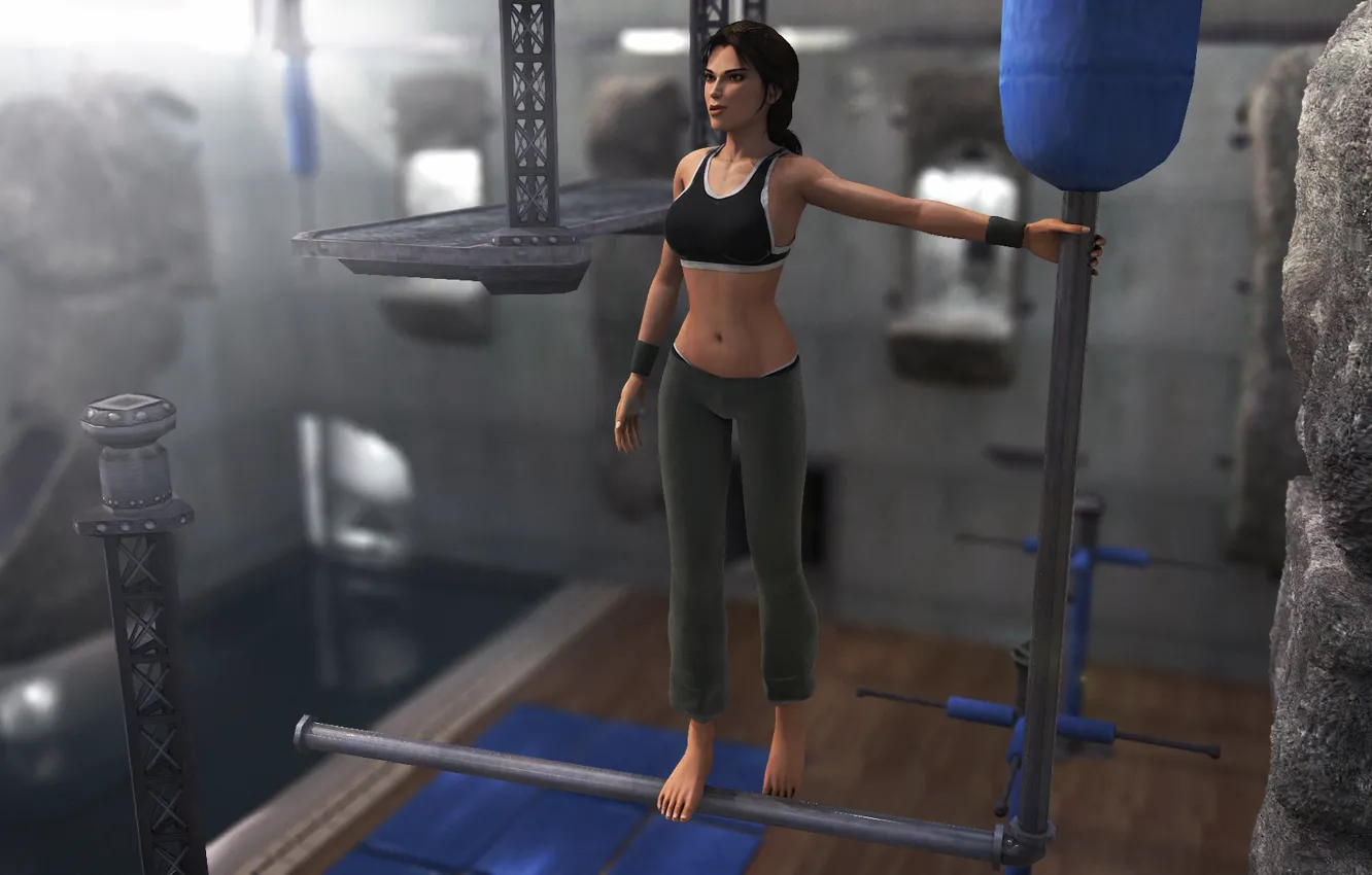 Photo wallpaper girl, costume, beauty, Tomb Raider, Lara Croft, the gym, training