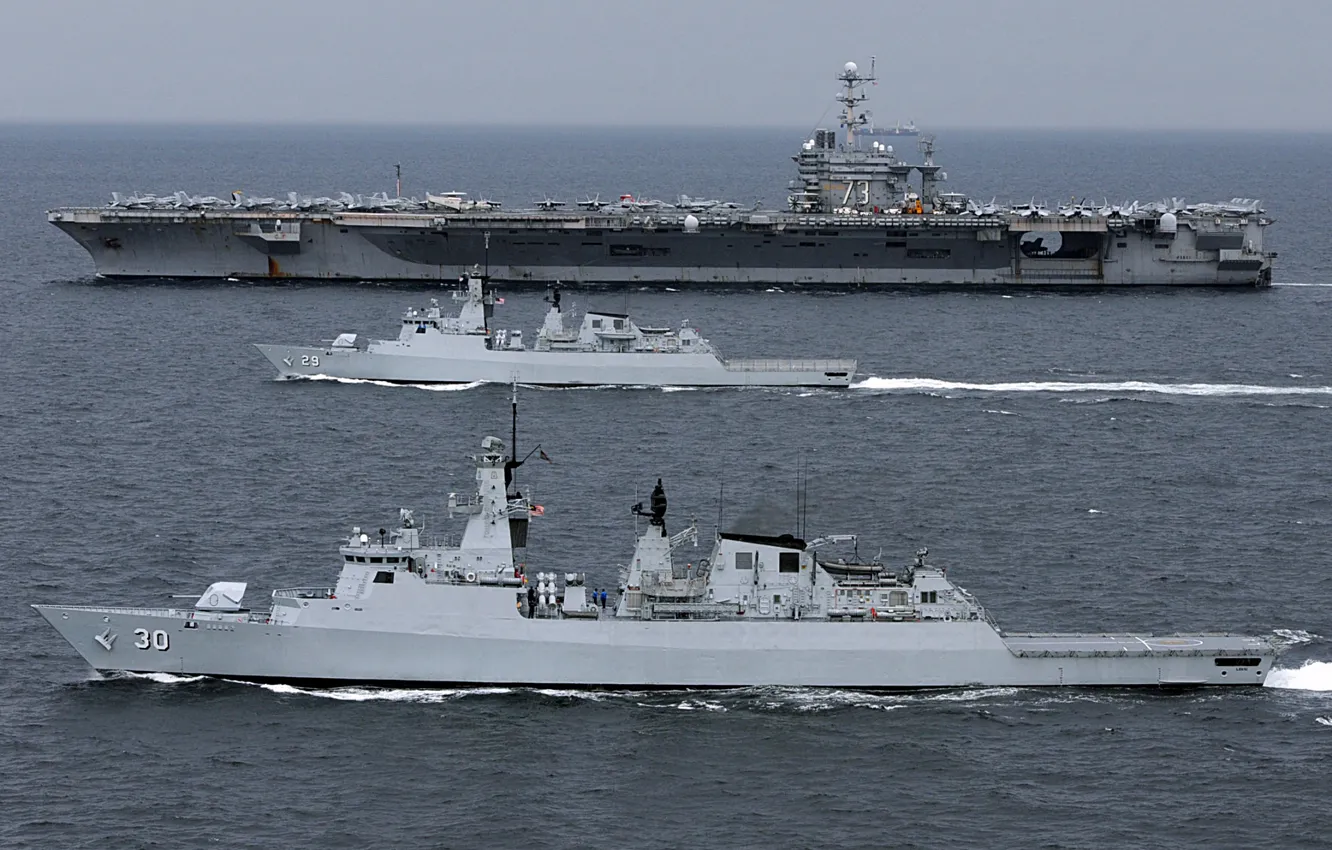 Photo wallpaper frigates, kd leki is, nuclear aircraft carrier, kd jebat, uss george washington