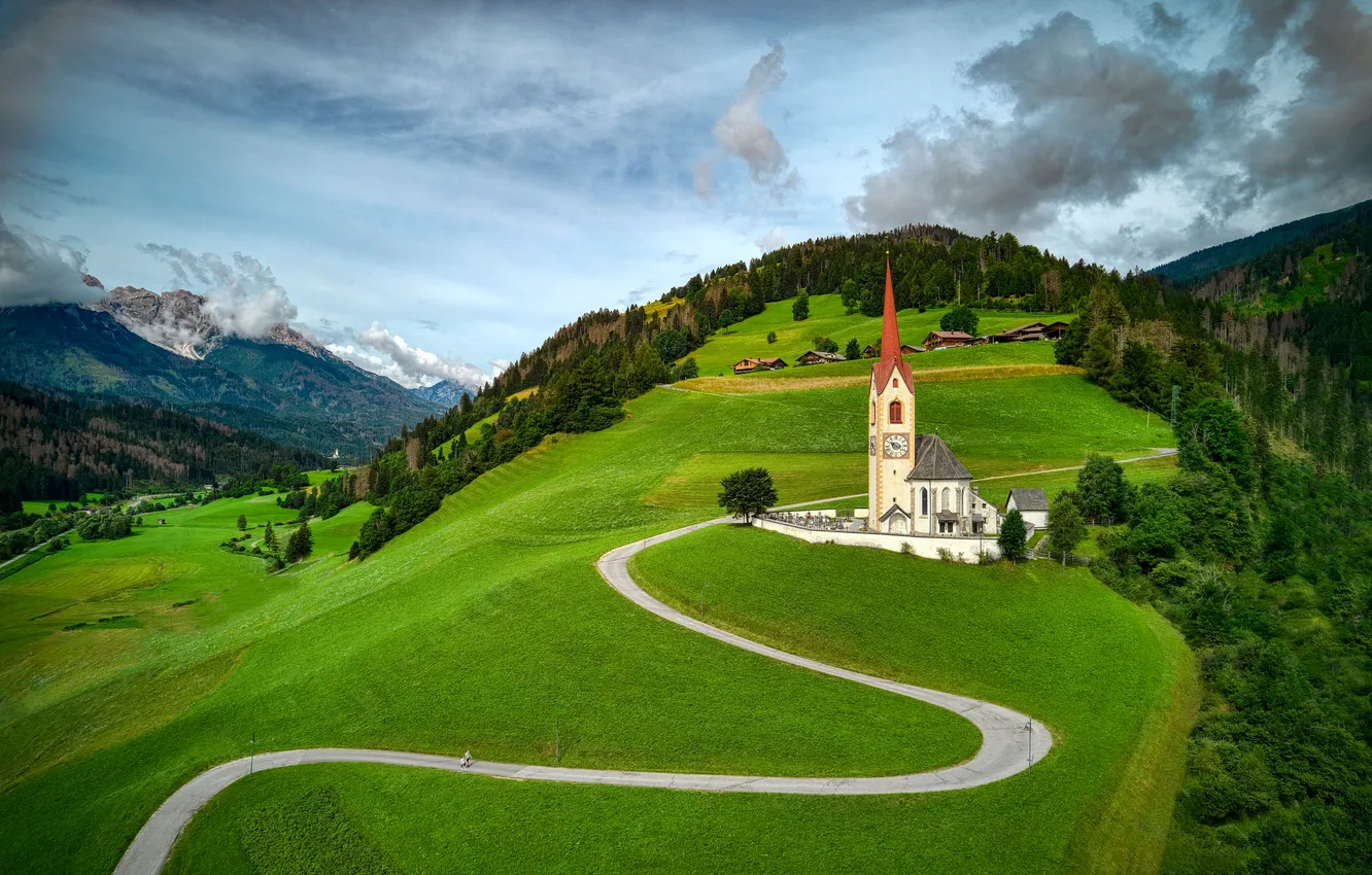 Photo wallpaper mountains, Italy, Church, San Candido
