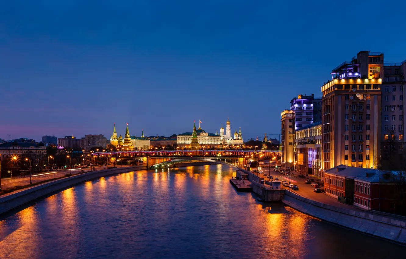 Photo wallpaper night, Moscow, The Kremlin, Russia, capital